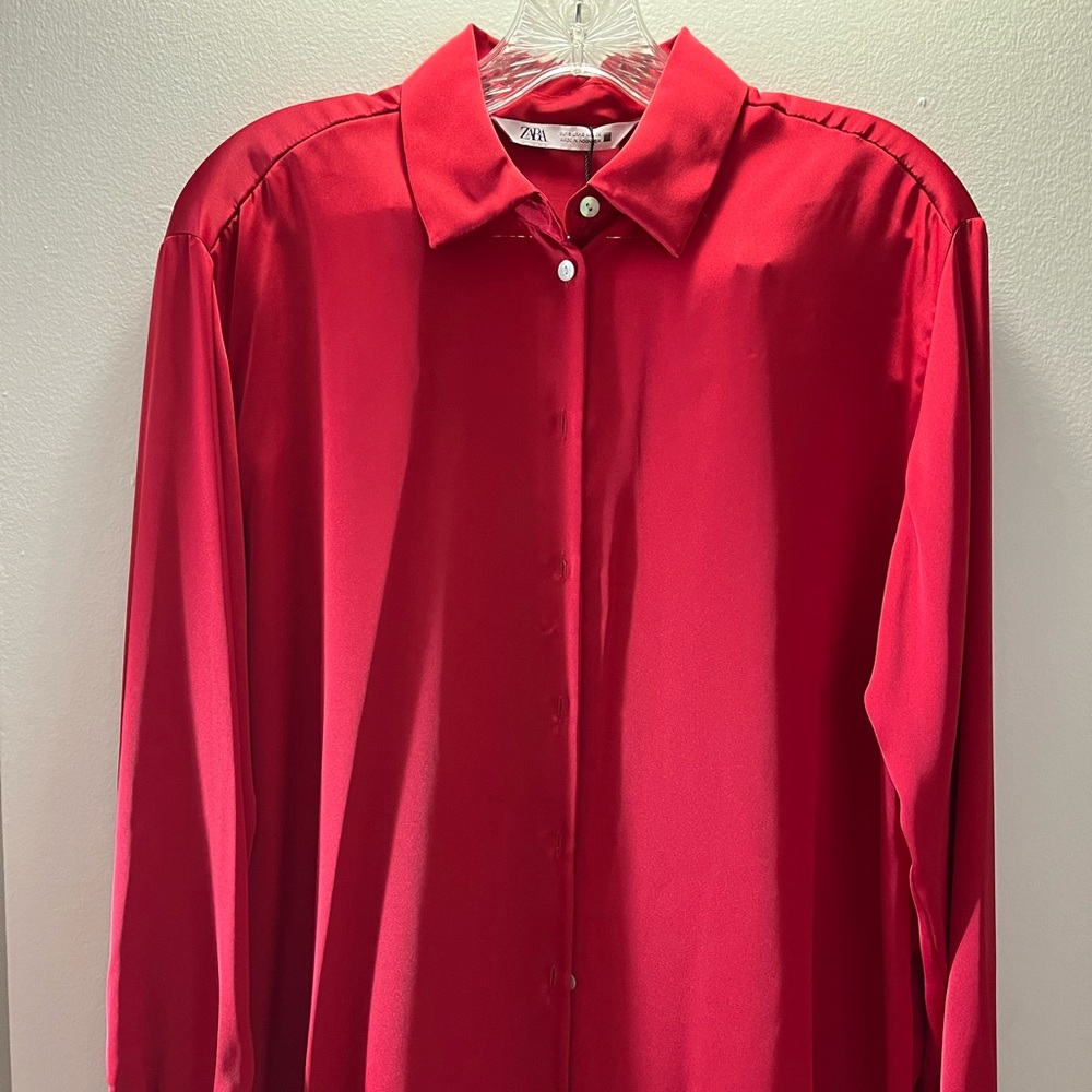 NWT classic red zara silk blouse